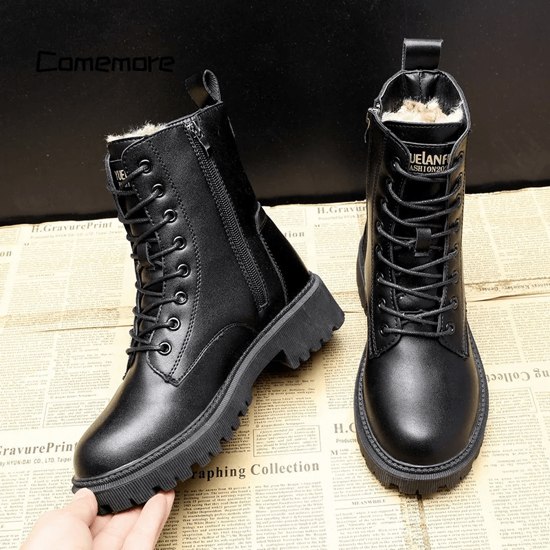 Irma - Black Leather Winter Boots