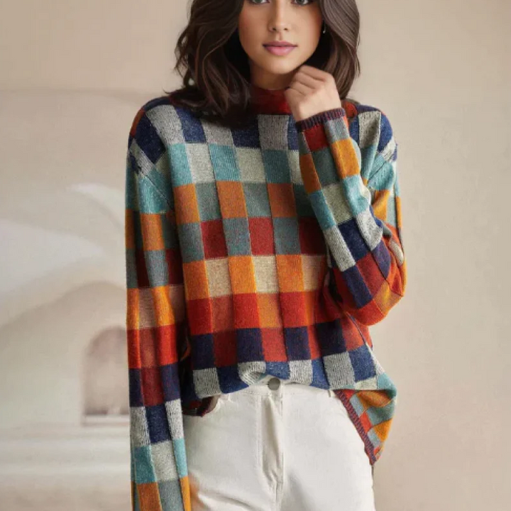 Adalynn™ - Colorful Patchwork Knit Turtleneck Sweater