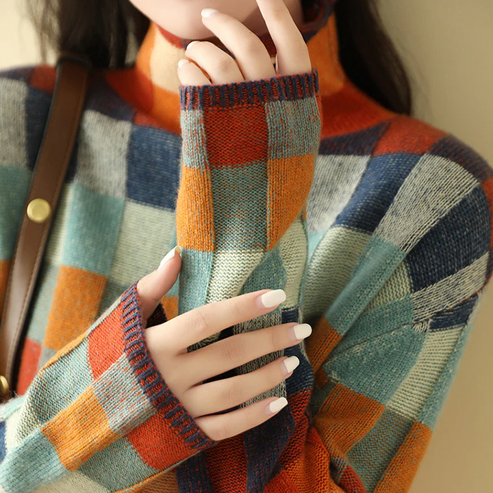 Adalynn™ - Colorful Patchwork Knit Turtleneck Sweater