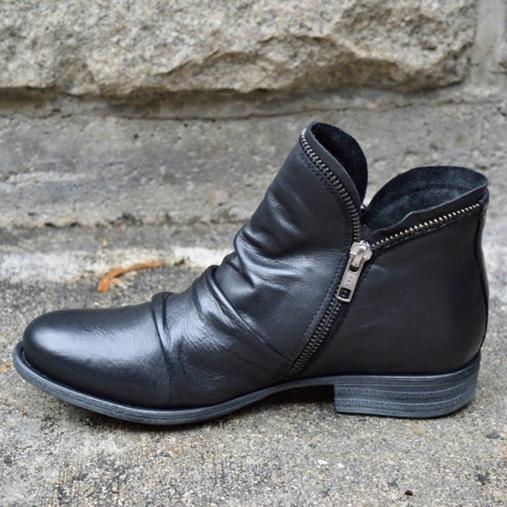 Bice - Orthopedic Leather Boots with Zip Closure